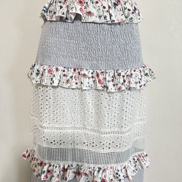 Lulus Lost In Lunar M Florance Cottagecore Linen Cotton Eyelet Tiered Maxi Dress - Picture 5 of 14